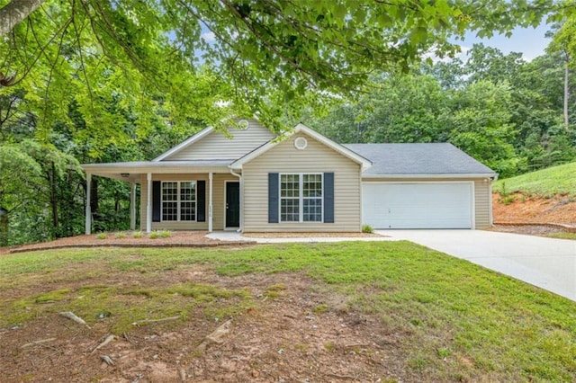 5375 Mountain View Pkwy, Lula, GA 30554 - ranch-style house with driveway, an attached garage, and a front lawn