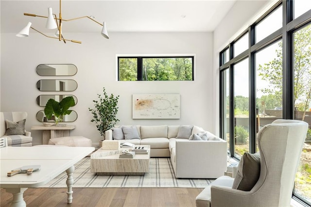 living room featuring a healthy amount of sunlight and light wood-type flooring