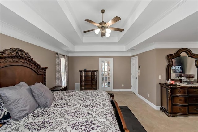 5810 Old Mill Trce, Lithonia, GA 30038 - bedroom featuring a raised ceiling, light carpet, baseboards, ceiling fan, and ornamental molding