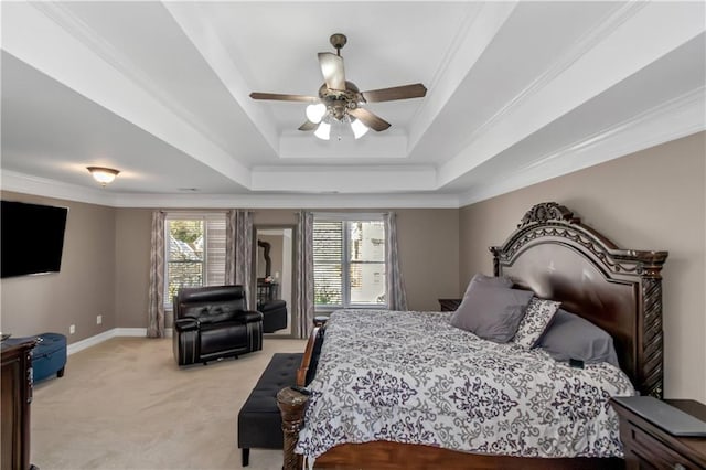 5810 Old Mill Trce, Lithonia, GA 30038 - bedroom with a tray ceiling, light carpet, ornamental molding, baseboards, and ceiling fan