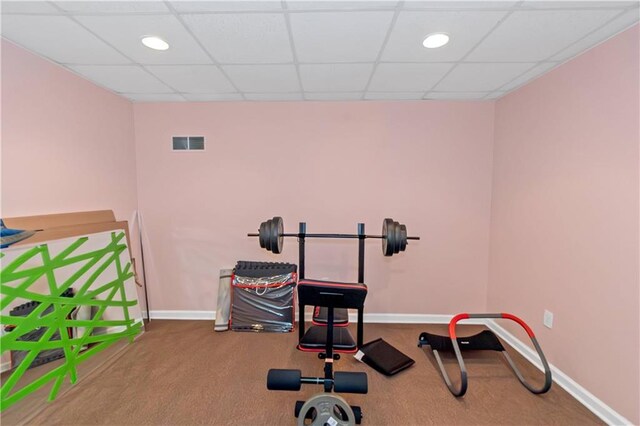 5810 Old Mill Trce, Lithonia, GA 30038 - workout room featuring baseboards, carpet, recessed lighting, and a drop ceiling