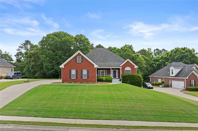 9507 Greens Mill Ct, Loganville, GA 30052 - view of front facade featuring brick siding, a front yard, and driveway