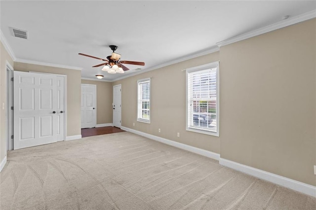 9507 Greens Mill Ct, Loganville, GA 30052 - unfurnished bedroom with baseboards, crown molding, carpet floors, and a ceiling fan