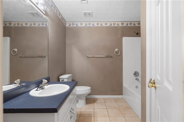 90 Cypress Dr, Covington, GA 30016 - bathroom featuring vanity, toilet, tile patterned floors, baseboards, and shower / bath combination