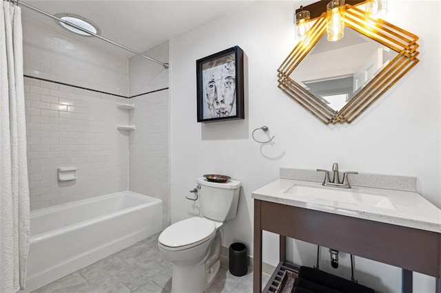 full bath with tile patterned floors, toilet, shower / bath combo, and a sink