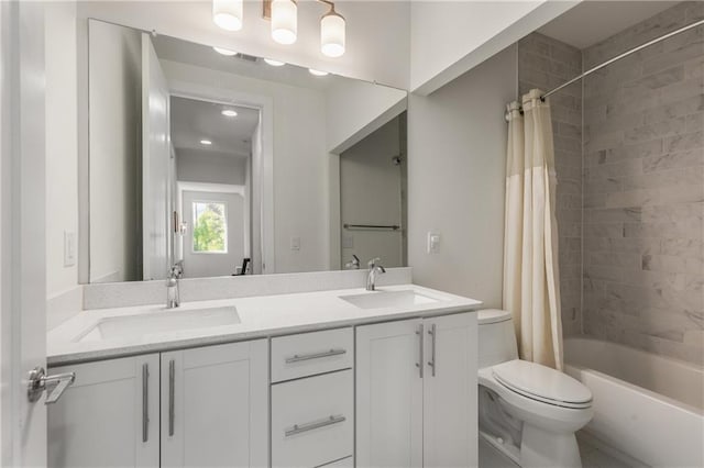 307 Cedar Dust Dr, Decatur, GA 30030 - full bath featuring toilet, double vanity, and shower / bath combination with curtain