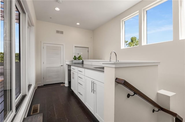 307 Cedar Dust Dr, Decatur, GA 30030 - kitchen with dark wood-type flooring, recessed lighting, white cabinets, and a sink