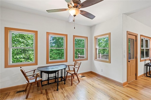6324 Chesla Dr, Gainesville, GA 30506 - living area featuring light wood finished floors, baseboards, and ceiling fan