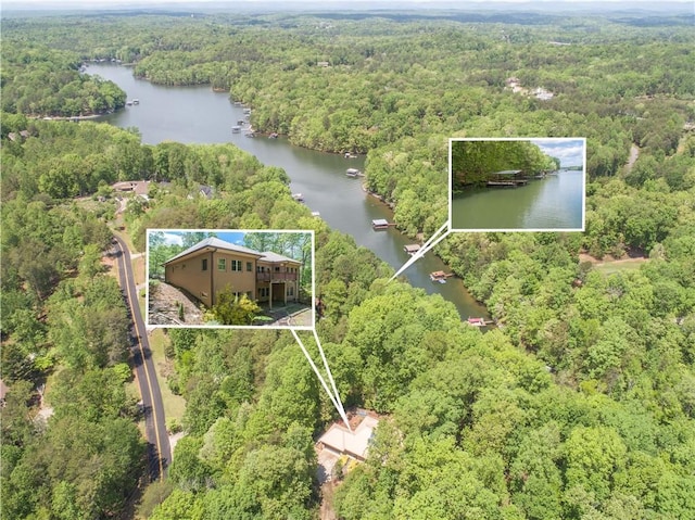 6324 Chesla Dr, Gainesville, GA 30506 - aerial view of property and surrounding area featuring a heavily wooded area, a nearby body of water, and property parcel outlined
