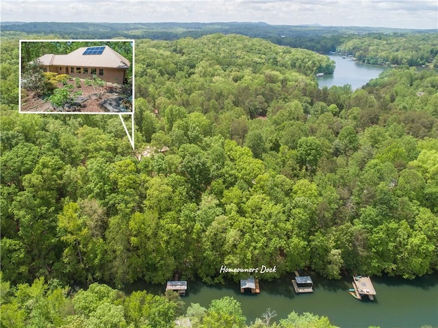6324 Chesla Dr, Gainesville, GA 30506 - aerial overview of property's location featuring a nearby body of water, a heavily wooded area, and property boundaries highlighted
