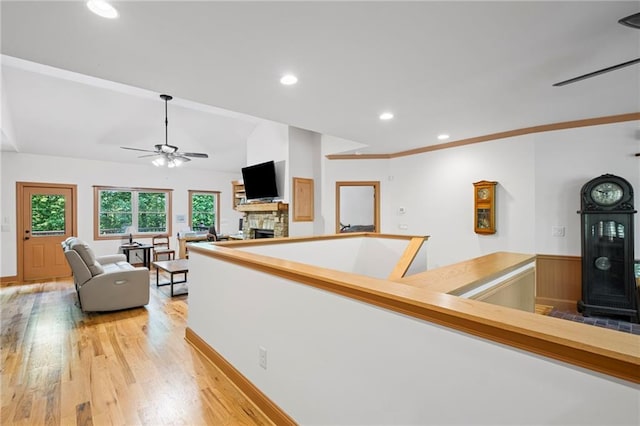 6324 Chesla Dr, Gainesville, GA 30506 - hallway with light wood finished floors, recessed lighting, and a wainscoted wall