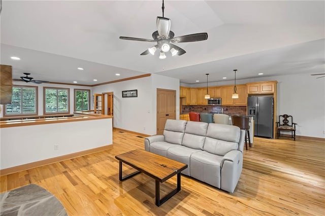 6324 Chesla Dr, Gainesville, GA 30506 - living room with ceiling fan, baseboards, recessed lighting, and light wood-type flooring