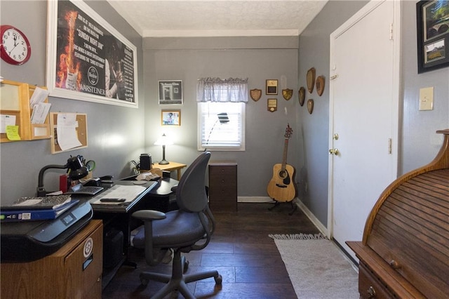 office space with hardwood / wood-style flooring and baseboards