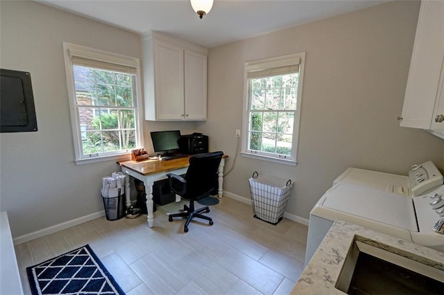 office area featuring separate washer and dryer and a wealth of natural light