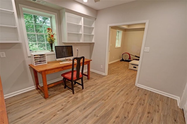 office area featuring light hardwood / wood-style floors