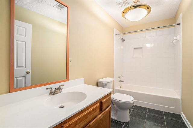 full bathroom with visible vents, vanity, toilet, and tile patterned floors