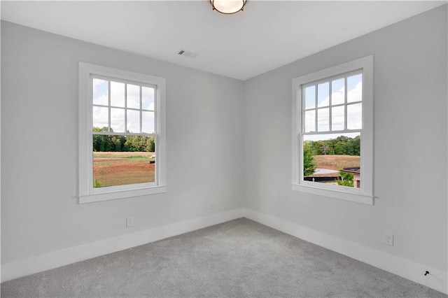 unfurnished room with a wealth of natural light and carpet
