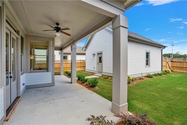 view of patio / terrace featuring ceiling fan