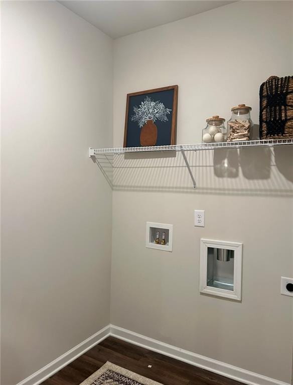 clothes washing area featuring washer hookup, dark wood-type flooring, and electric dryer hookup