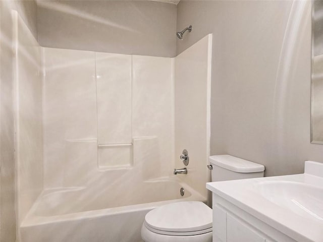 full bathroom with shower / bathtub combination, toilet, and vanity