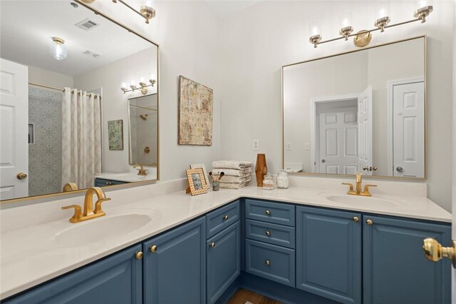 1024 Whitshire Way, Alpharetta, GA 30004 - bathroom featuring double vanity and a shower with shower curtain