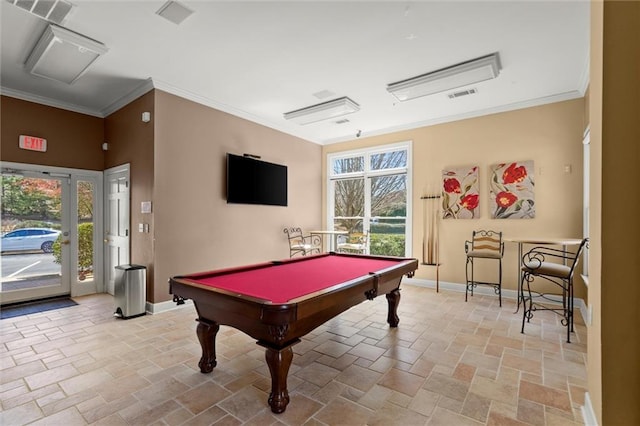 1024 Whitshire Way, Alpharetta, GA 30004 - recreation room with stone tile floors, ornamental molding, and pool table