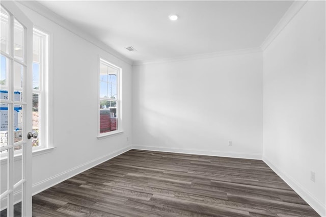 1495 Auburn Glen Rd, Dacula, GA 30019 - unfurnished room with ornamental molding, dark wood-style flooring, baseboards, and recessed lighting