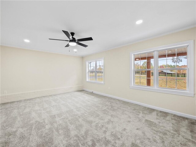 239 Brown Dr, Clermont, GA 30527 - carpeted empty room featuring recessed lighting, baseboards, a ceiling fan, and crown molding