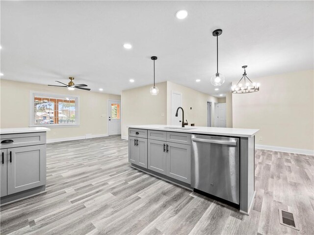 239 Brown Dr, Clermont, GA 30527 - kitchen featuring a sink, dishwasher, gray cabinets, and light countertops