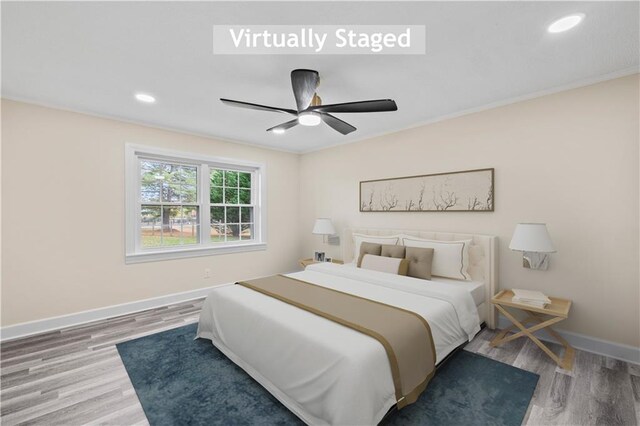 239 Brown Dr, Clermont, GA 30527 - bedroom featuring recessed lighting, baseboards, wood finished floors, and ceiling fan