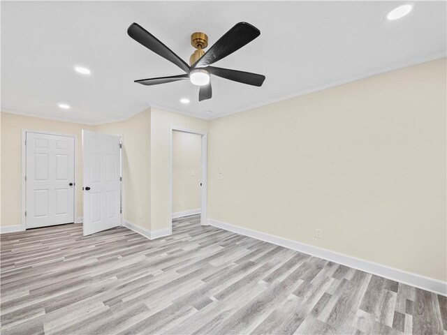 239 Brown Dr, Clermont, GA 30527 - empty room featuring a ceiling fan, light wood-style flooring, recessed lighting, and baseboards