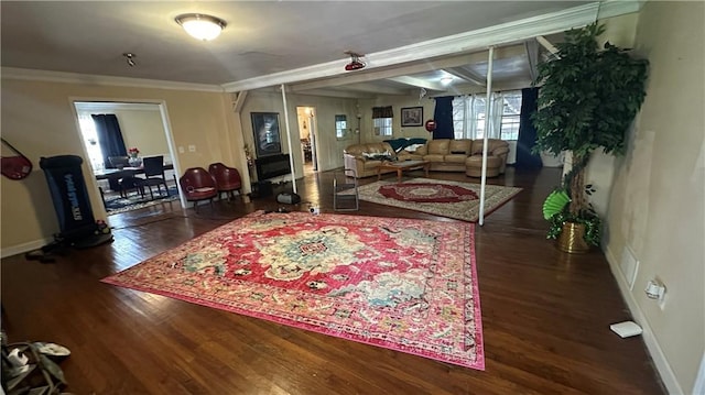 1833 Stephenson Rd, Lithonia, GA 30058 - living room featuring wood finished floors, ornamental molding, and baseboards