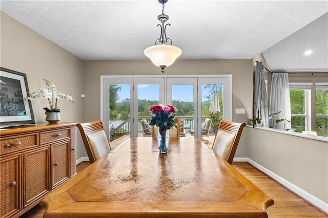 dining room with plenty of natural light, light wood-style flooring, and baseboards