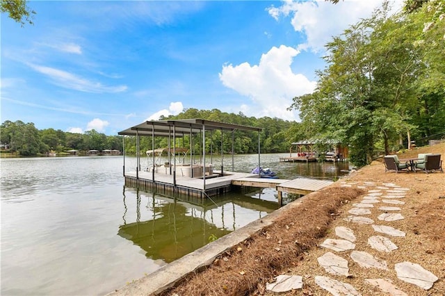 view of dock featuring a water view