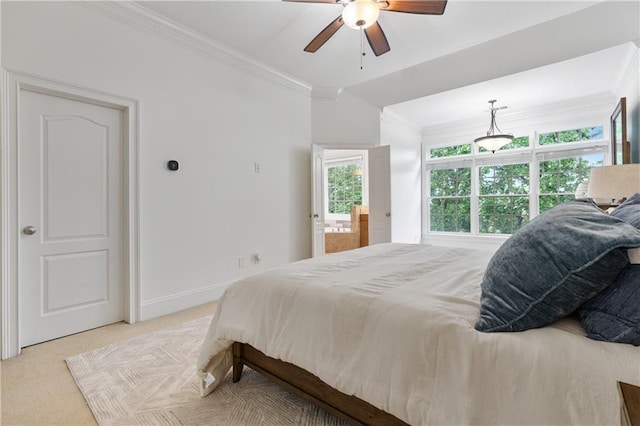 1003 Pearl Pt NE, Sandy Springs, GA 30328 - bedroom featuring ornamental molding, light colored carpet, baseboards, and ceiling fan