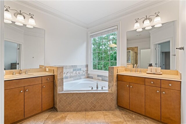 1003 Pearl Pt NE, Sandy Springs, GA 30328 - full bath featuring a shower stall, two vanities, a bath, and ornamental molding