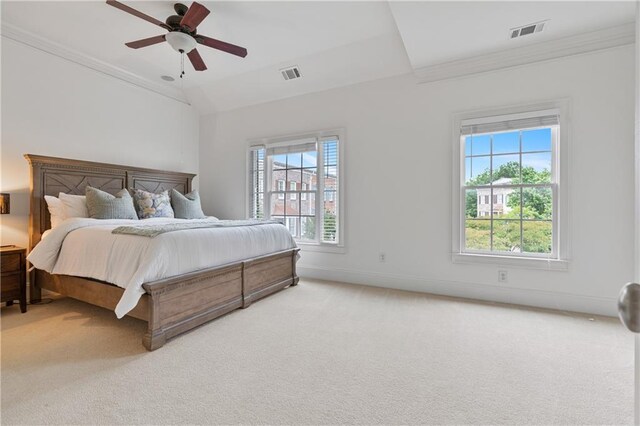 1003 Pearl Pt NE, Sandy Springs, GA 30328 - bedroom featuring light colored carpet, multiple windows, baseboards, crown molding, and ceiling fan
