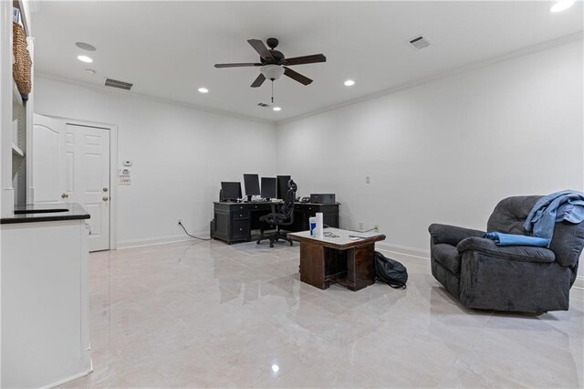 1003 Pearl Pt NE, Sandy Springs, GA 30328 - office with ornamental molding, ceiling fan, recessed lighting, and baseboards