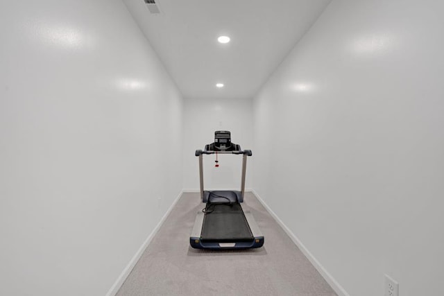 workout area with carpet floors