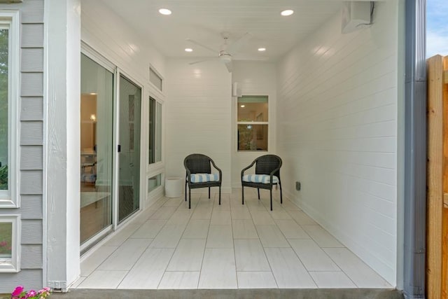 view of patio featuring ceiling fan