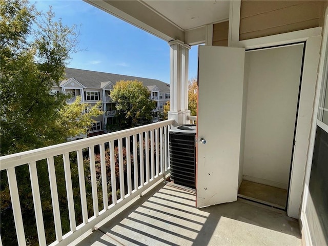 balcony featuring central air condition unit