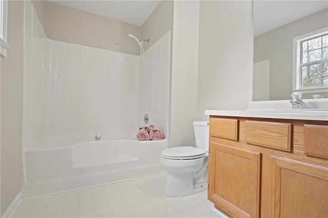 full bathroom with vanity, shower / bathtub combination, and toilet