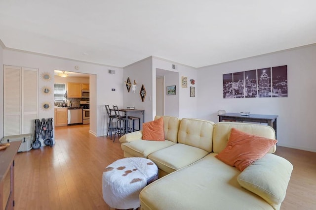 living room featuring light wood-type flooring