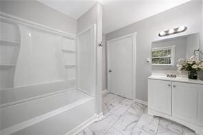 440 Colbert Rd, Dallas, GA 30132 - bathroom featuring vanity, marble finish flooring, and shower / bath combination