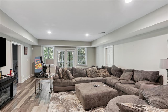 living room with light wood-type flooring