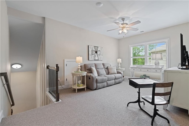 3392 Fall Branch Ln, Buford, GA 30519 - living room with carpet flooring and a ceiling fan