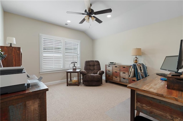 3392 Fall Branch Ln, Buford, GA 30519 - carpeted office with ceiling fan, lofted ceiling, and recessed lighting