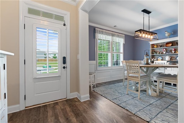 3392 Fall Branch Ln, Buford, GA 30519 - dining room featuring crown molding, dark wood-style floors, and a chandelier