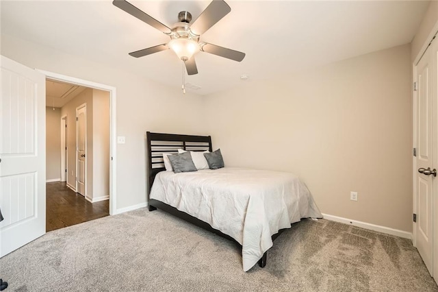 3070 Fareed St, Douglasville, GA 30135 - bedroom with carpet, attic access, baseboards, and ceiling fan