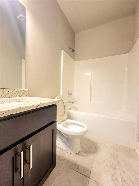 full bathroom with vanity, toilet, tub / shower combination, and tile patterned floors